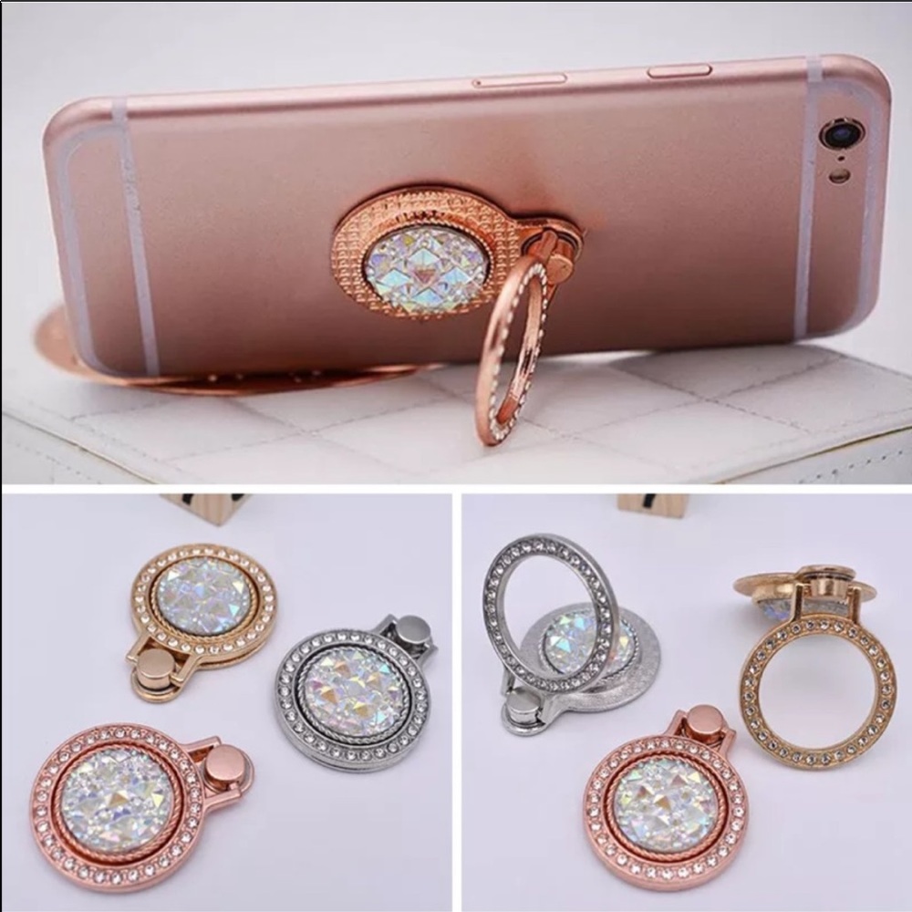 Rose Gold & Rhinestone Cellphone Ring & Stand - Picture 2 of 4